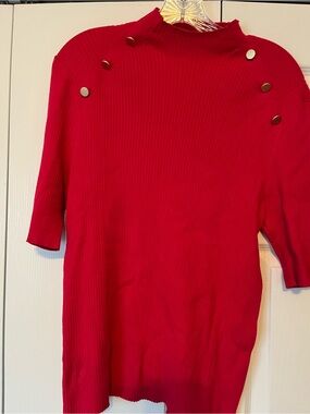 LOFT Girls Red Ribbed Top with Gold Shoulder Buttons